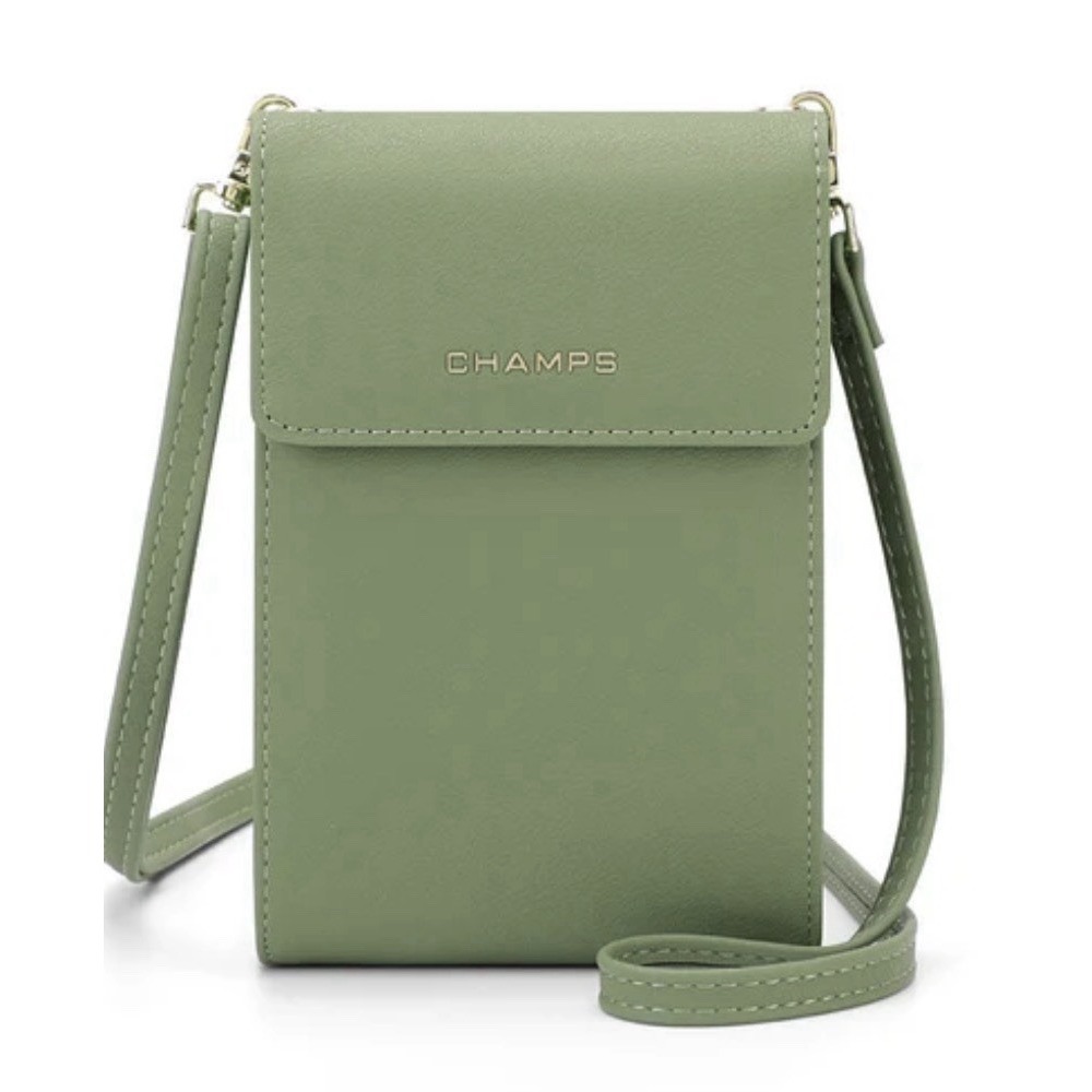 CHAMPS Iconic Smartphone Crossbody Bag Wallet Green Vegan Leather NWOT RFID
